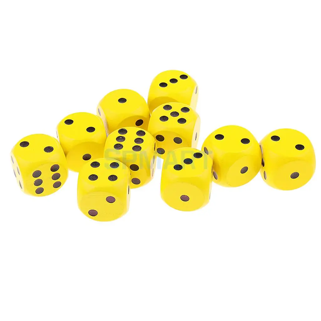 10Pcs Natural Wooden Six Sided Dice Dotted for Dungeons and Dragons Table Games Role Play Game Novelty Toys Gift