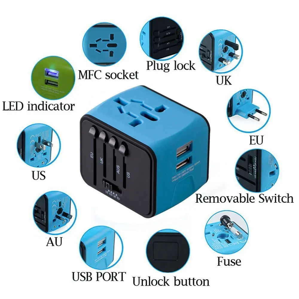 LONGET двойной USB адаптер Iron-M все-в-одном Международная дорожная зарядка 2.4A универсальное дорожное настенное зарядное устройство для США, Великобритании, ЕС, Австралии