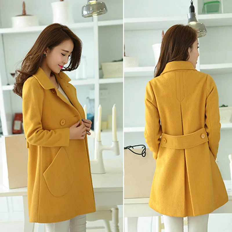2019 Newly Hot Women Autumn Coat Double Breasted Wool Peacoat Turn-down Collar Female Jacket MSK66