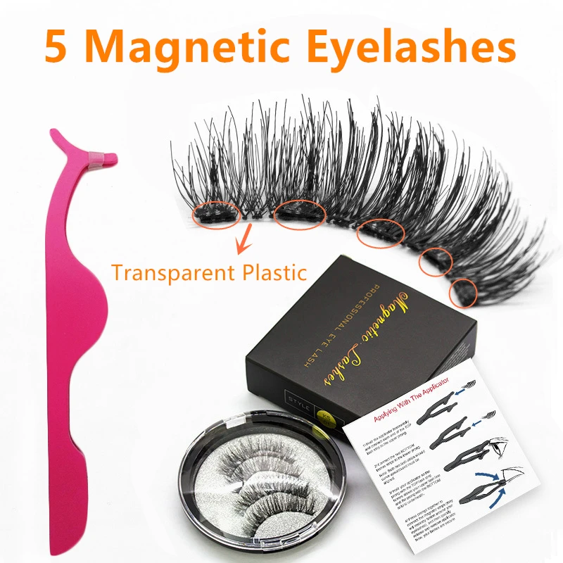 

5 Magnetic Eyelashes 3D Natural False Lashes Reusable Hand Made Fake Eyelashes New 5 Magnet Eyelashes Long Lasting With Gift Box