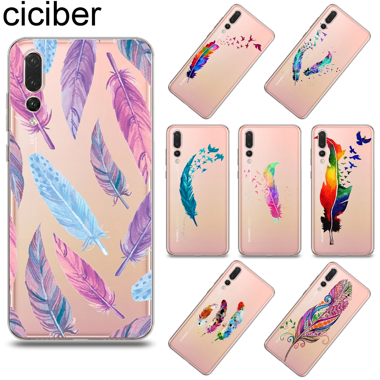 

ciciber Colored Feather Cover for Huawei P30 P20 Pro Lite Soft TPU Phone Cases for P10 P9 P8 Plus Lite mini P Smart 2019 2017