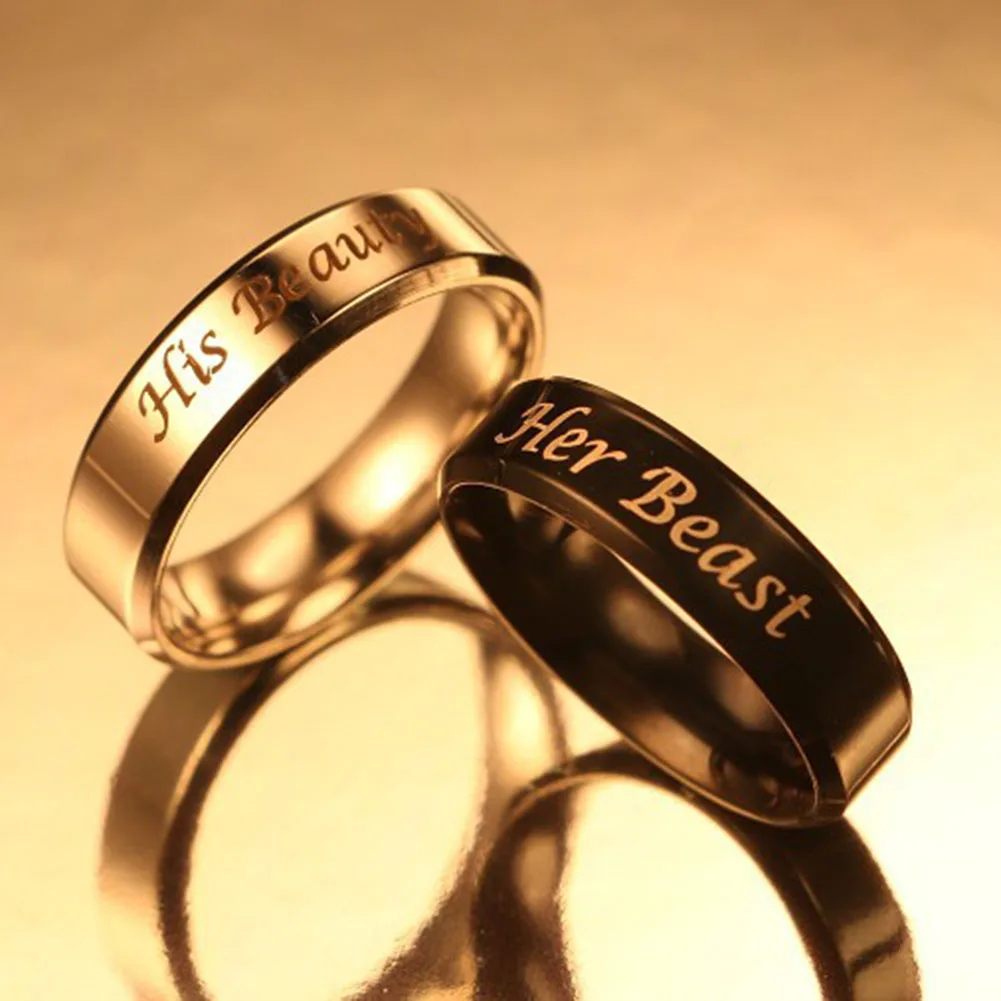 

1 pcs Stainless Steel Rings Couple Rings Wedding Jewelry For Lovers Her Beast His Beauty Ring Engagement Promise Jewelry