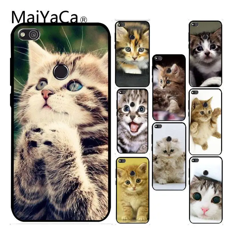 

MaiYaCa Funny Kittens New Fun Black Phone Case Cover For Huawei P6 P7 P8 P9 P10 Mobile Phone Case