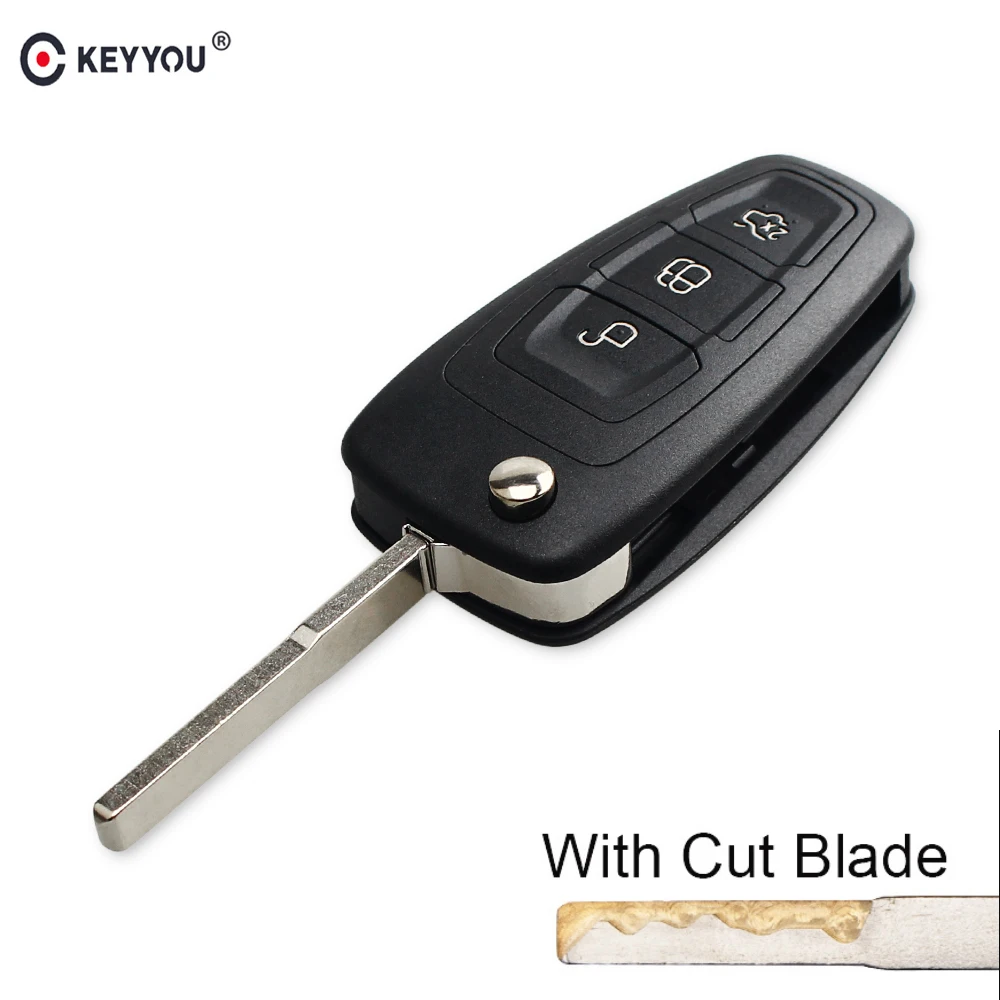 

KEYYOU 3 Buttons Flip Folding Remote Car Key Shell for Ford Focus Fiesta 2013 Fob Case with Cut/Uncut HU101 Blade