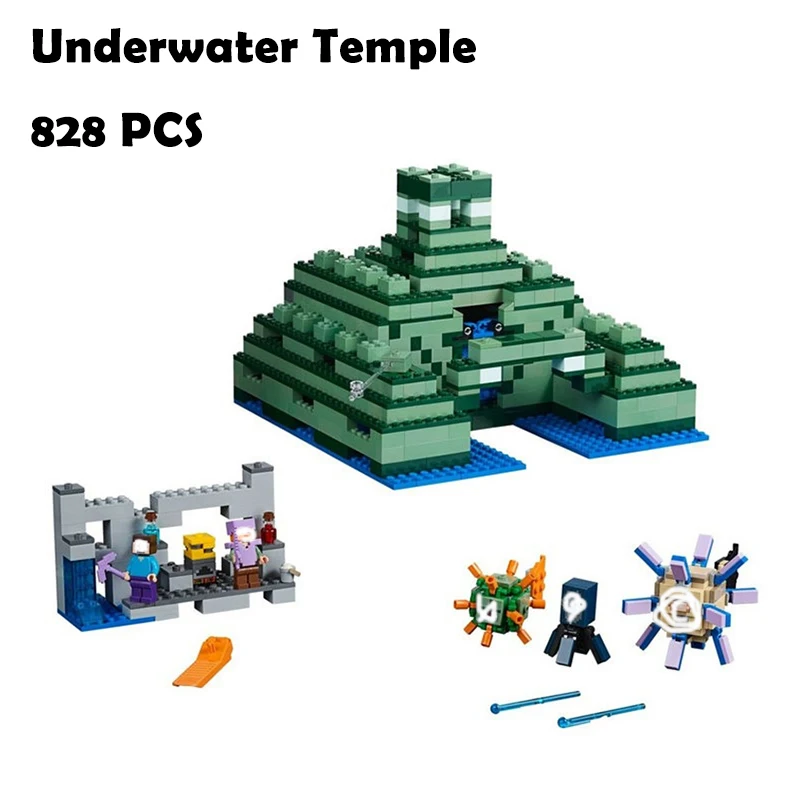 

Model building kits Minecraft 828pcs Underwater Temple compatible with lego My World 21136 Blocks Toys hobbies For Children
