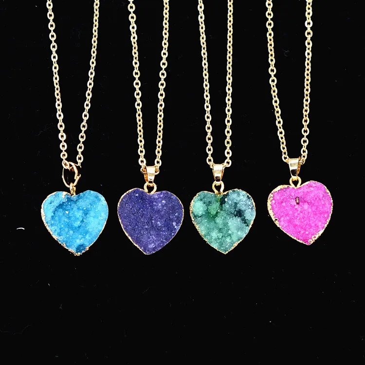 5pcs Natural New Beautiful Heart Shape geodes necklace for