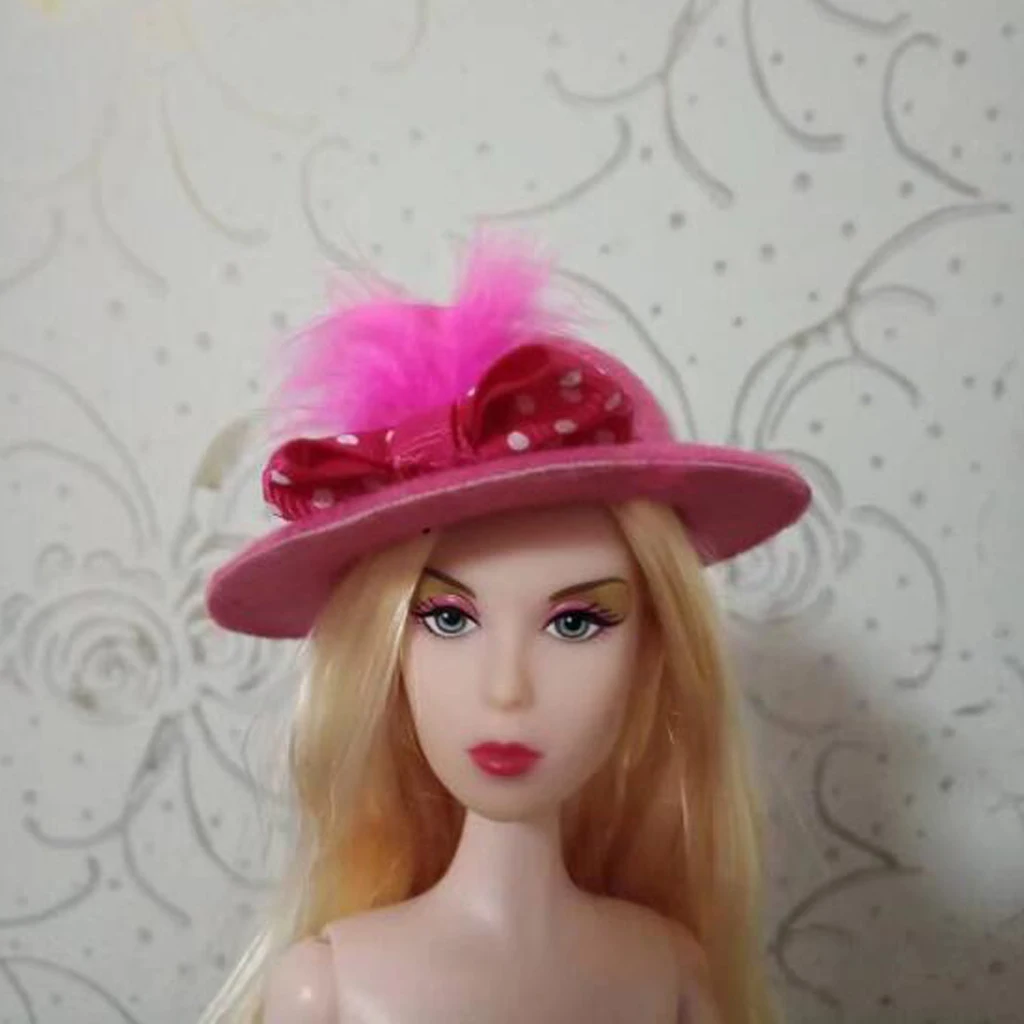  3Pcs Trendy Lady Vintage Round Bowler Doll Hats Caps for 28-30cm   Doll Headdressing Cotume Clothes Accessory Pink