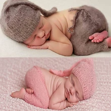 Мохер новорожденный реквизит для фотосессии шляпа для костюмов+ брюки комплект Детские аксессуары для фотосессии