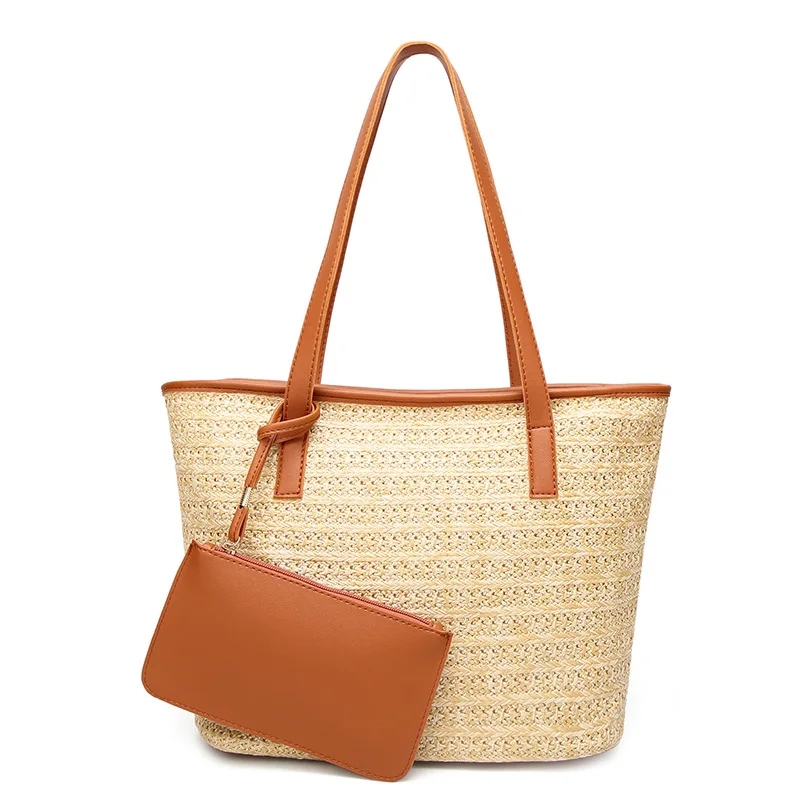 

women large straw handbag with wallet Casual Tote Shoulder Bags Bohemian summer beach composite bag 2019 new fashion