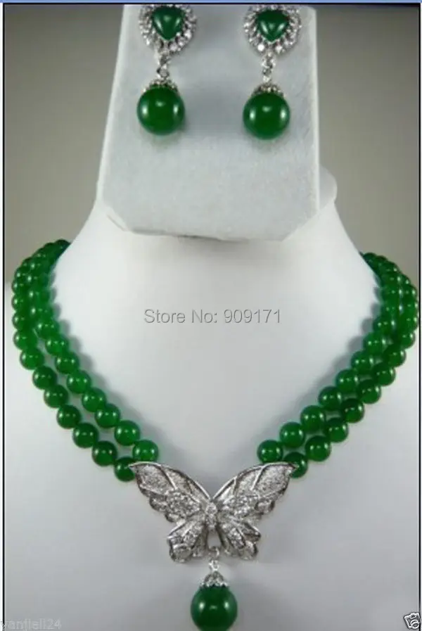 

Free Shipping>>Fancy green jade necklace Earring set