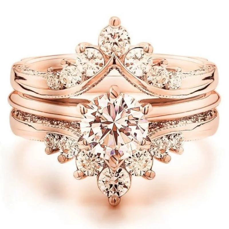 Stone Wedding Ring Set Couple Love Ring Gold Color Engagement Rings for Women Jewelry Anillos Mujer O5C029
