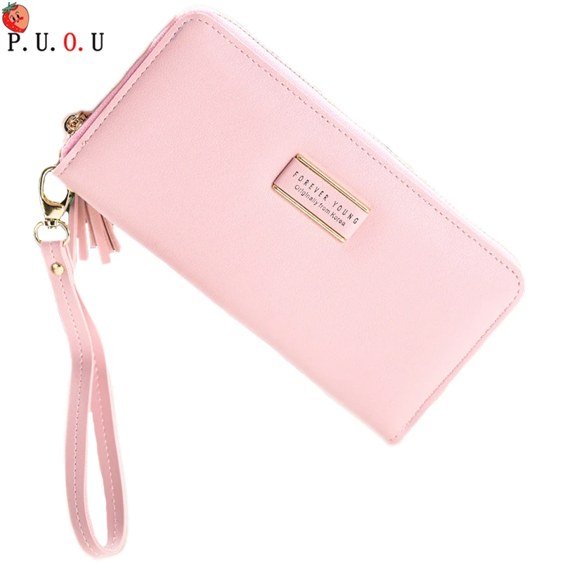 

PUOU Brand Women Wallet Zipper Coin & Cell Phone Pocket Female Wallet Card Holder Ladies Red Clutch Purse High Quality 2019 NEW