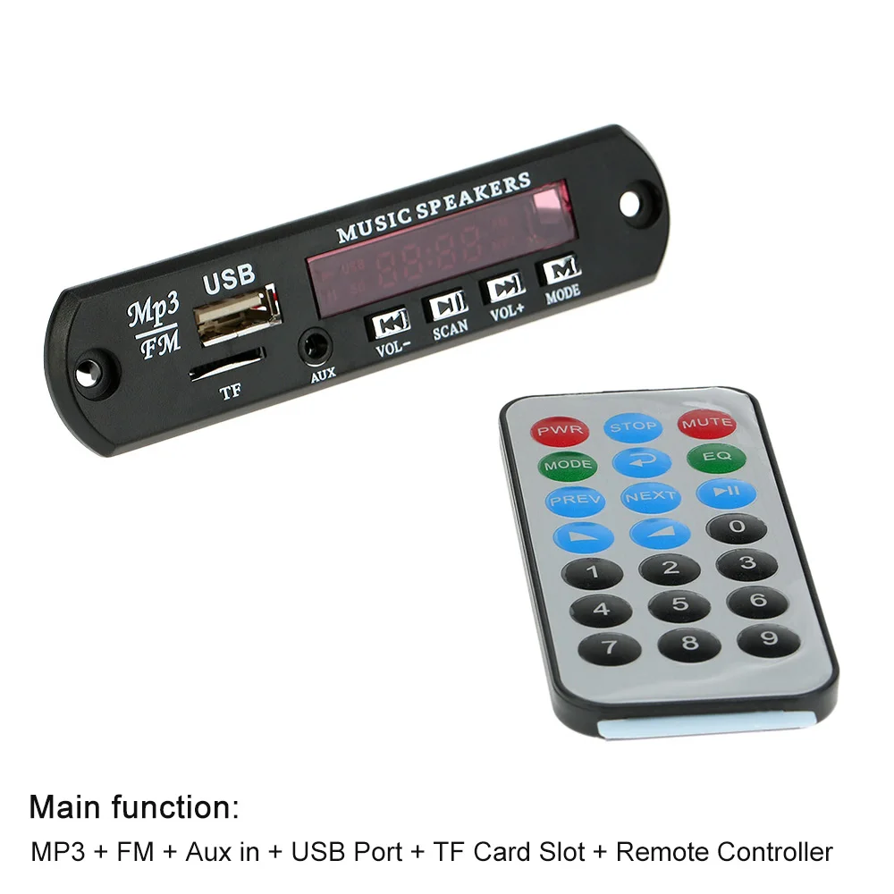 

ABS Car Music MP3 WMA Decoder Board Panel 12V Wireless Audio Decoder Board Module USB TF FM for Automotive with Remote Cotroller