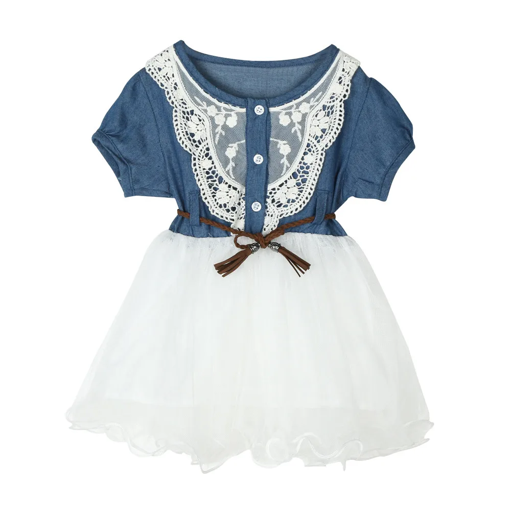 Toddler Kids Baby Girls Denim Dress Lace Princess Tutu Dress Tuller Clothes 