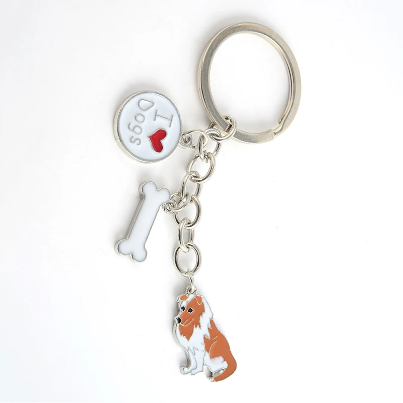 

Shetland sheepdog pendant keychain key rings for men women silver color metal alloy sheltie dog bag charm car key chain holder