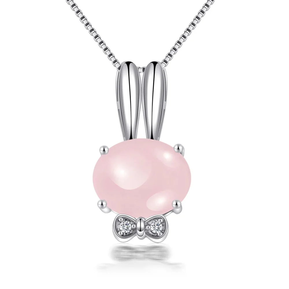

Natural Pink Chalcedony 925 Sterling Silver Bunny Rabbits Pendant Necklace for Girls Birthstone Jewelry