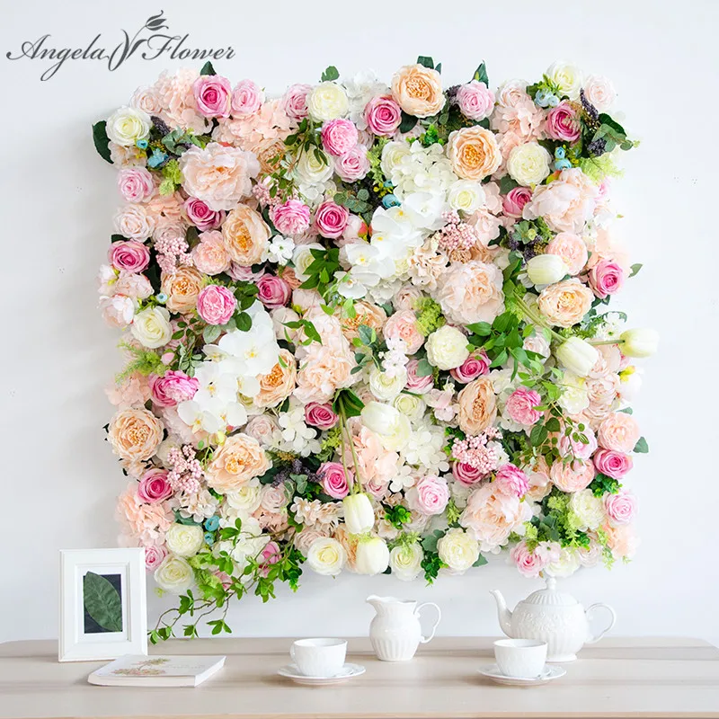 

1m*1m artificial flower wedding decoration background wall silk rose Peony hydrangea tulip mix plant simulation flowers row