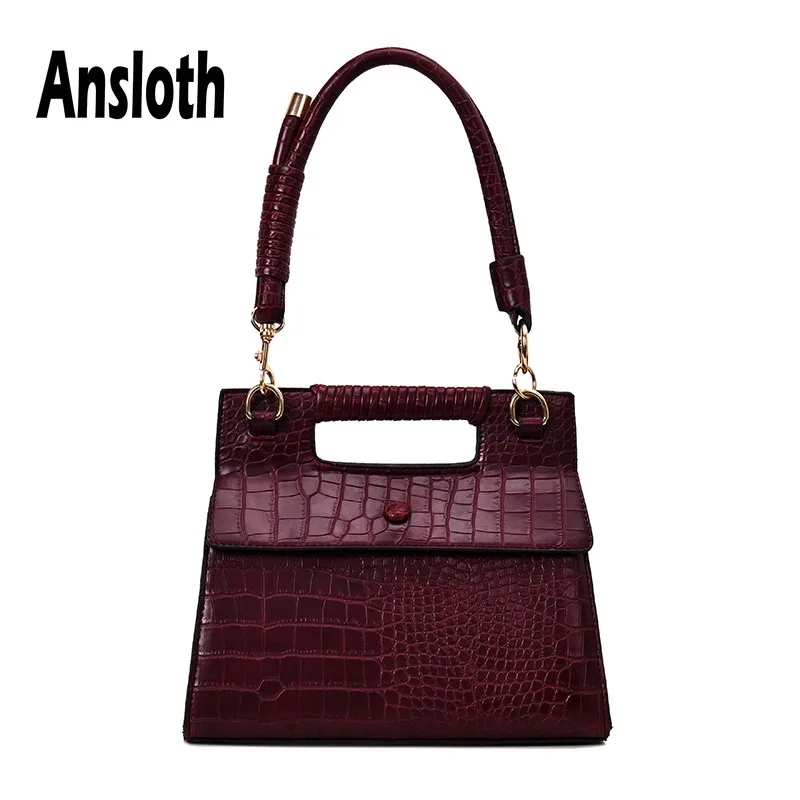 

Ansloth New Stone Pattern Shoulder Bags For Women PU Leather Satchels Bags Lady Solid Color Handle Bags Female Tote Bags HPS564