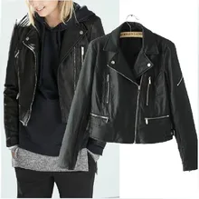 Spike ! Black street classic slim fit womens faux leather jackets splice PU short coats fashion clothing female star style XL