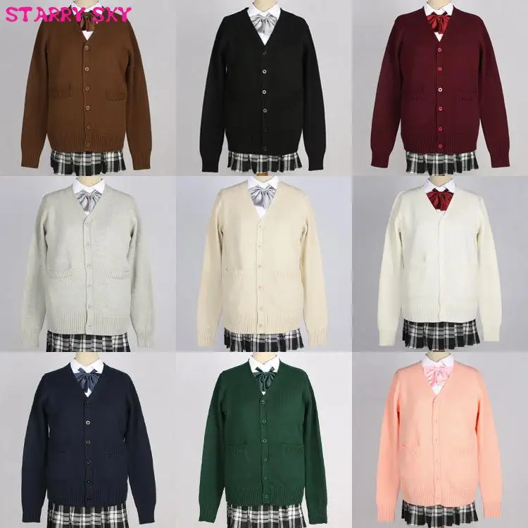 

Japanese V-neck Long Sleeve Cardigan Thickned Autumn Winter Students Uniform Jk Cos Girls Women High School Sweaters 10 Colors