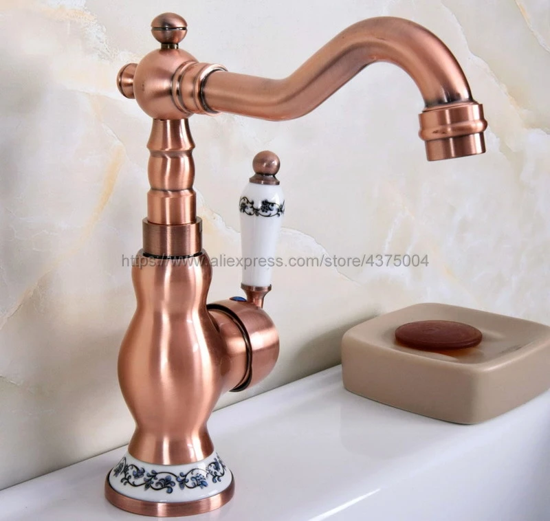 Antique Red Copper Bathroom Basin Faucet Hot Cold Mixer Tap Single Handle Basin Tap Mixer Tap Nnf639