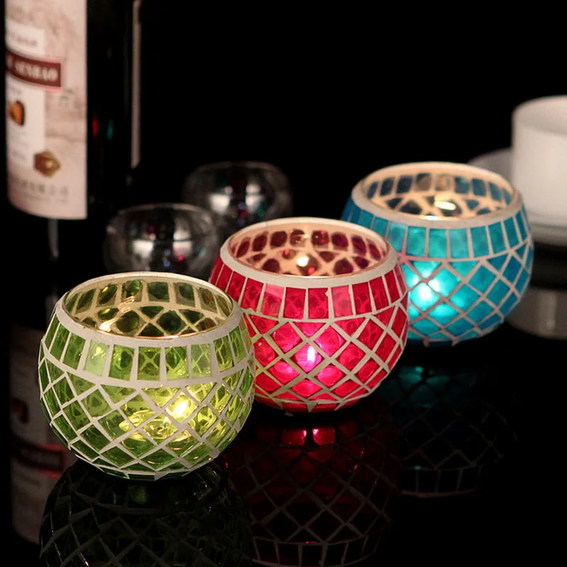 

Free Shipping 1 X Handmade Mosaic Glass Candle Holder Cafe Bar Home Table Dinner Decorative Candlestick Wedding Christmas Supply