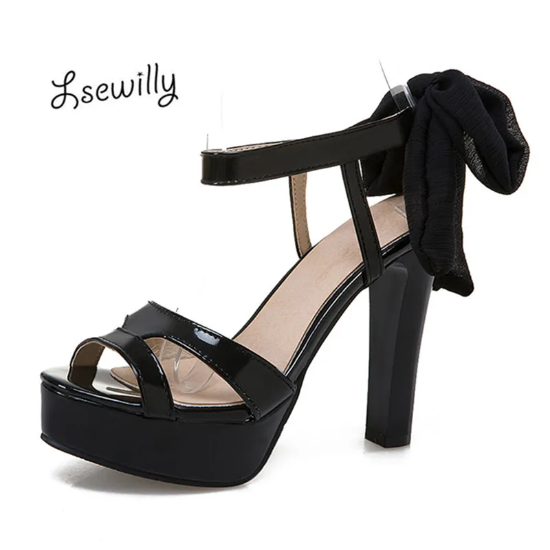 

Lsewilly 2017 new summer women sandals gentle elegant style solid lace-up butterfly-knot platform high heel women sandals sc231
