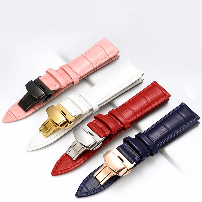 

Genuine leather watchband watch belt strap womans wristwatches band blue pink red white pink buckle 12mm 14mm 16mm 18mm 20mm