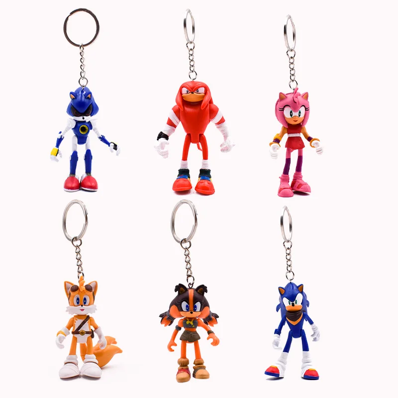 

6 pcs/set Anime Sonic Key Chain Tails Amy Rose Knuckles PVC Action Figure Doll Model Toy Christmas Gift For Children