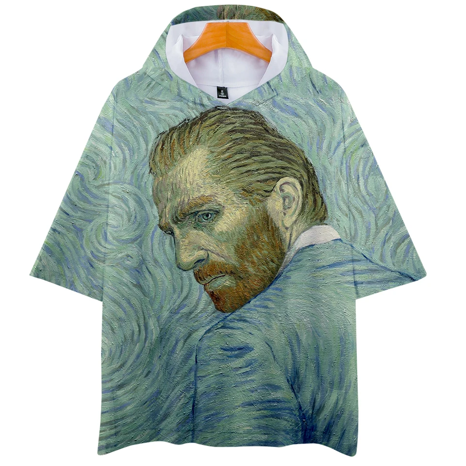 

LUCKYFRIDAYF 3D Casual Van Gogh Hoodies Women And Men Clothes 2018 Hot Sale Short Sleeve Hooded Tops Kpop Plus Size Q-2301-YH09