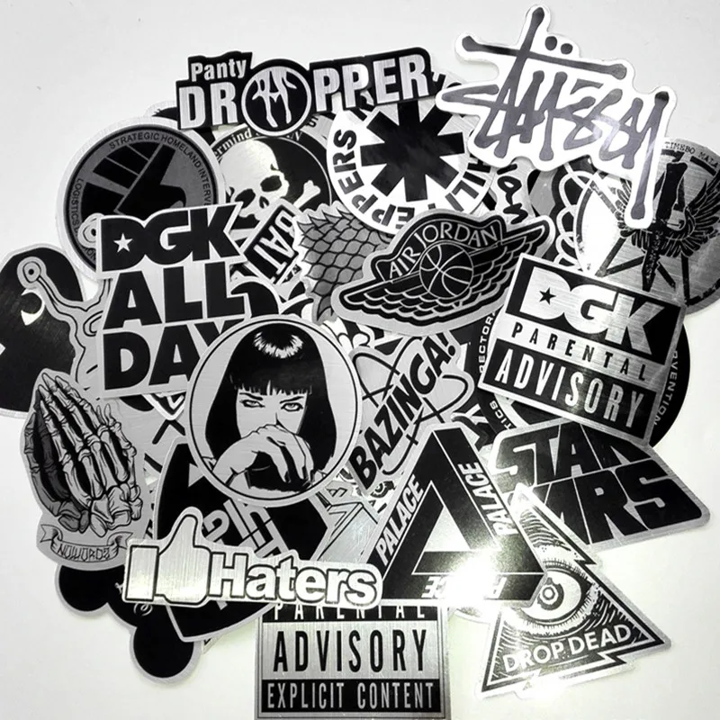

50pcs/lot Black White Movie Stickers for Kids Luggage Moto Car Suitcase Laptop Skateboard Wall Rock Roll Cool Graffiti Stickers