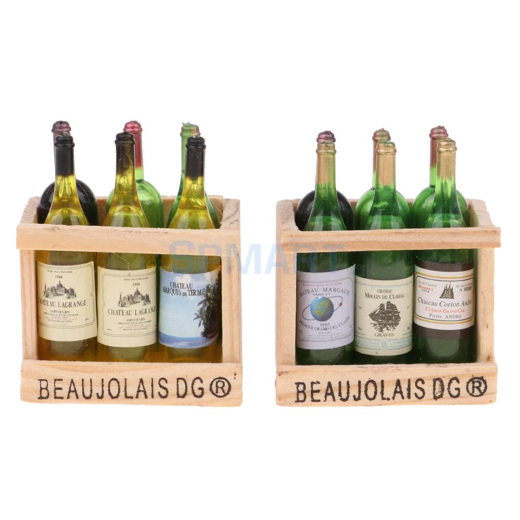 2 セット 12 個ミニチュアビールワインボトルとマグネット木製収納ボックス 1 12 ドールハウスキッチン生活シーン装飾 Doll House Accessories Aliexpress