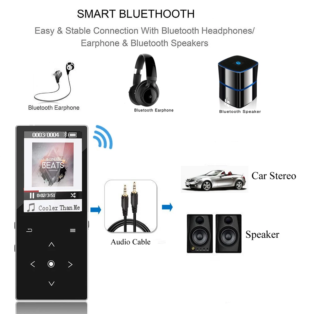 Bluetooth4.2 MP3 плеер 16G Динамик Металл hifi сенсорные клавиши музыкальный с fm радио