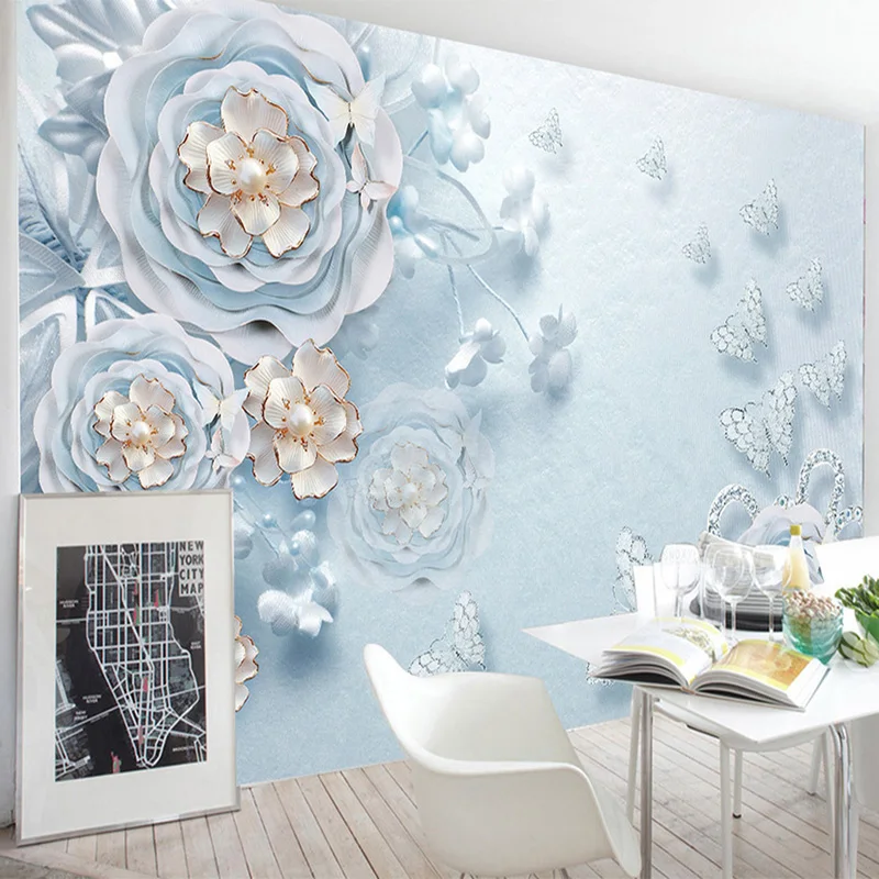 Us 8 16 56 Off Photo Wallpaper Modern Blue Flowers Romantic Backdrop Wall Mural Living Room Wedding House Bedroom Home Decor Wall Paper For 3 D In
