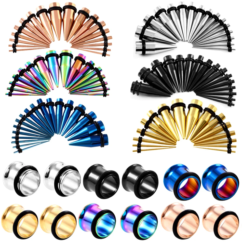 

2pcs/lot Steel Ear Tunnel Expander Ear Gauges Silicone O-Rings Flared Ear Taper Stretcher Earlet Plug Piercings Jewelry 14G-00G