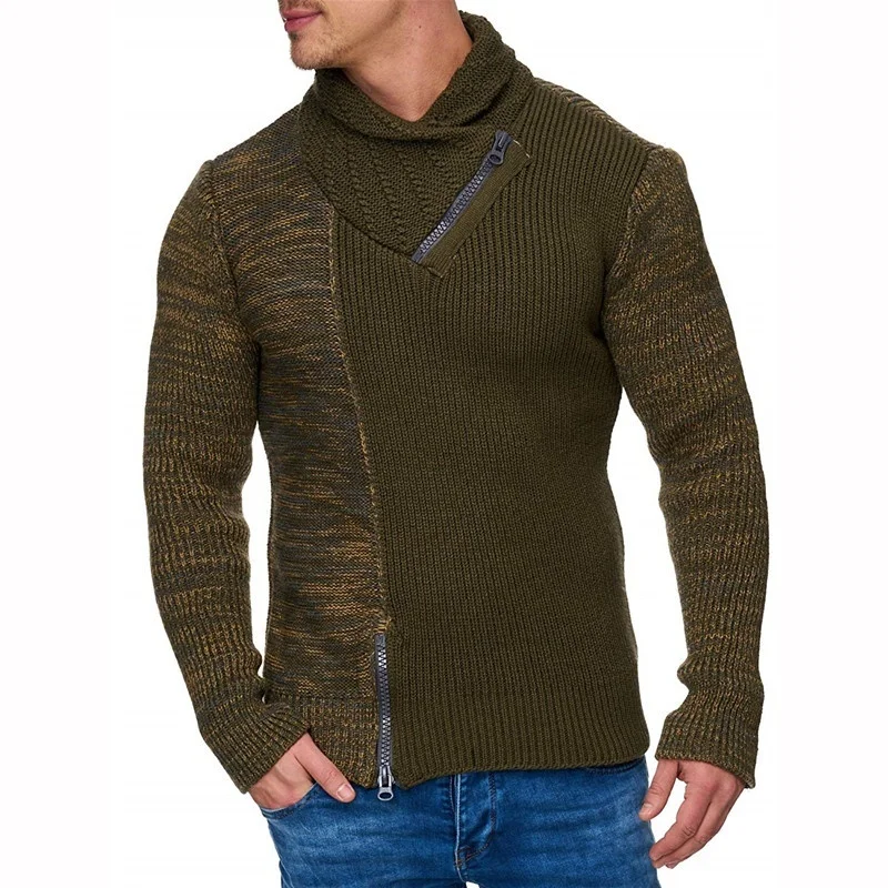 Men's Knit Sweater with Scarf Collar Slim Zip Hoodie Sweater Hip Hop Streetwear High Quality Long Sleeve Casual Man's Sweaters Men's Knit Sweater with Scarf Collar Slim Zip Hoodie Sweater Hip Hop Streetwear High Quality Long Sleeve Casual Man's Sweaters