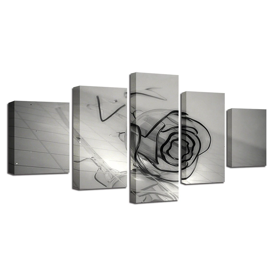 HD-Prints-Posters-Modular-Living-Room-Canvas-Paintings-5-Pieces-Black-And-White-Glass-Rose-Flower (4)