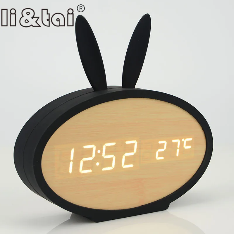 

New Creative LED Wooden Alarm Clocks Calendar Clocks Perfection Voice Control Cute Rabbit Silicone Electronic Wooden Watches