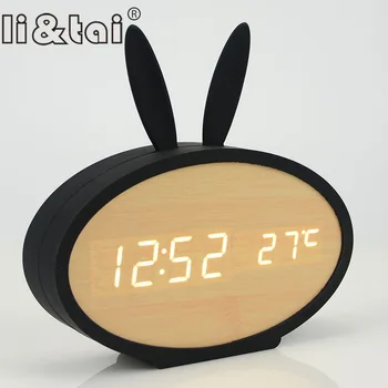 

New Creative LED Wooden Alarm Clocks Calendar Clocks Perfection Voice Control Cute Rabbit Silicone Electronic Wooden Watches