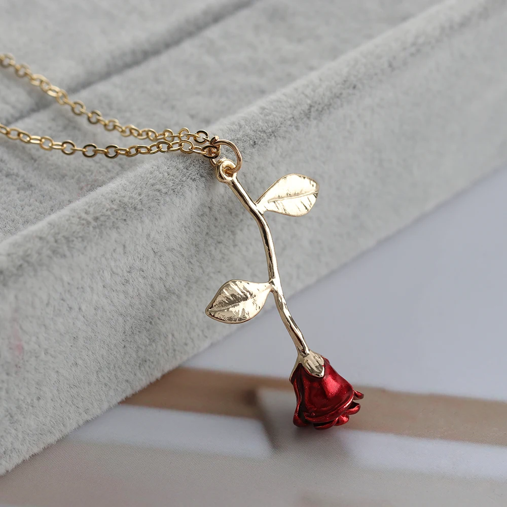 Женское колье чокер с красной розой Bijoux ожерелье подвеской в стиле бохо