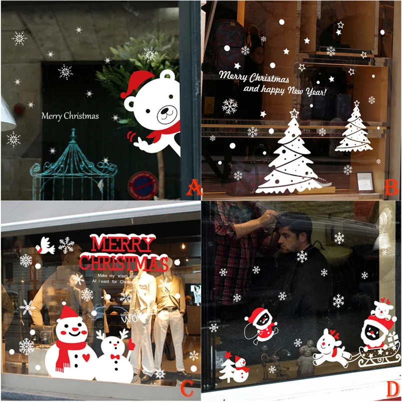 1pc Christmas Window Stickers Snowman Removable Home Vinyl Wall Stickers Decal House Decor adesivo de parede #4n07 (1)