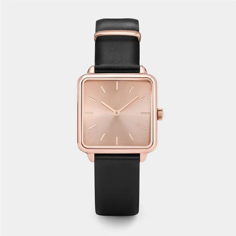 Простой квадратный циферблат кожаный ремешок кварцевые часы Классический женский супер тонкий чехол браслет Мода корейский relogio feminino часы - Цвет: A17