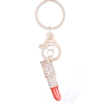 

5PCS Lipstick Keychain Chaveiros High Quality Rhinestone Alloy Key Chain Ring Holder Charm Women Handbag Jewelry Gift R030