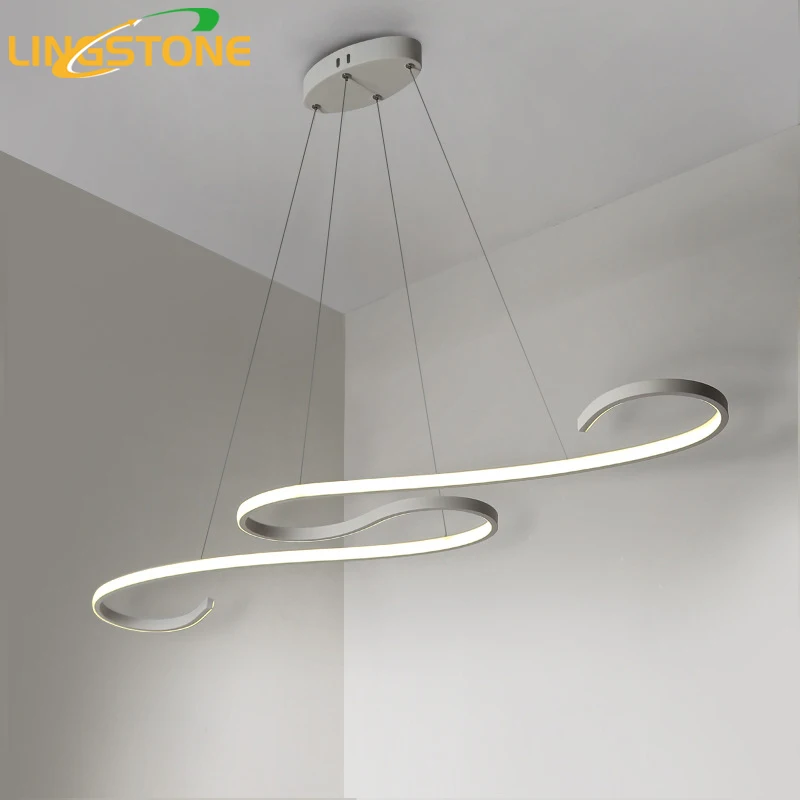 

Lustre Chandelier Lighting Led Lamp Modern Ceiling Aluminum Remote Control Light Fixture Wave Shape Hanging Living Room Kitchen
