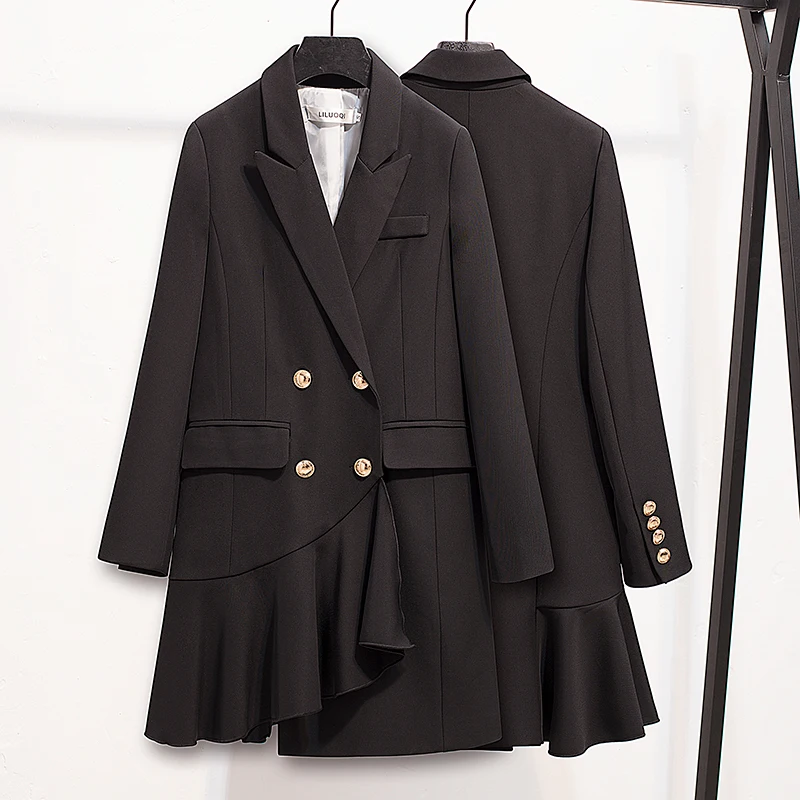 

Spring Suit Blazer Women 2019 Casual Double Breasted Asymmetrical Women Long Jackets Elegant Ruffle Long Sleeve Blazer Outerwear