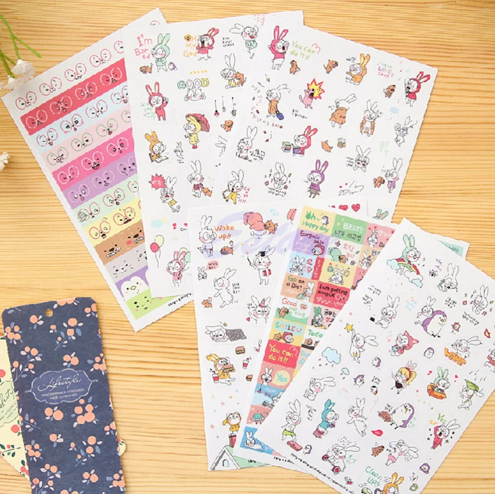 

6 Sheets Rabbit Diary Book Sticker Scrapbook Calendar Notebook Label Decoration Dropshipping
