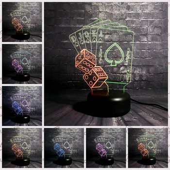 

Creative Mixed Color Night Light 3D LED USB Lamp Magician Table Decorative TEXAS HOLD EM Dice Poker Spades Playing Card Kid Toy