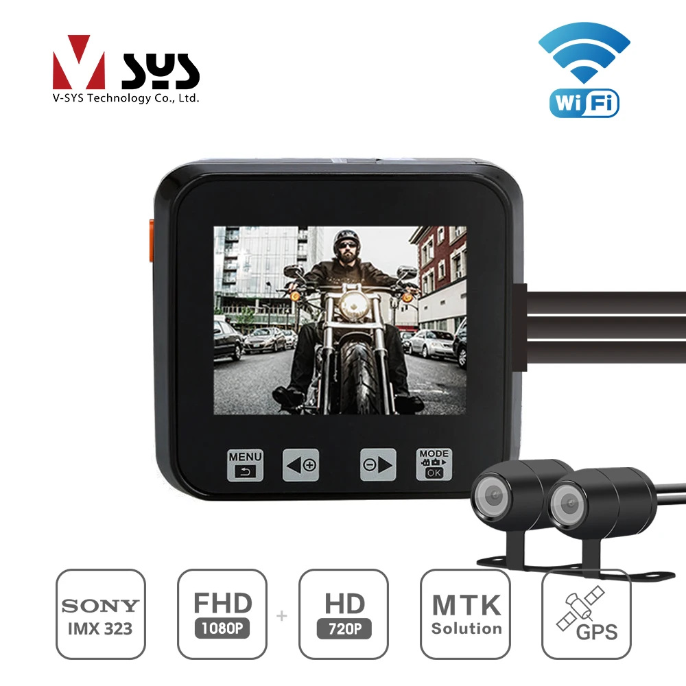 

SYS M6 WiFi Motorcycle DVR with Waterproof 1080 + 720 lens Dual Motorcycle Camera Dash Cam System for Motorbike Scooter ATV UTV