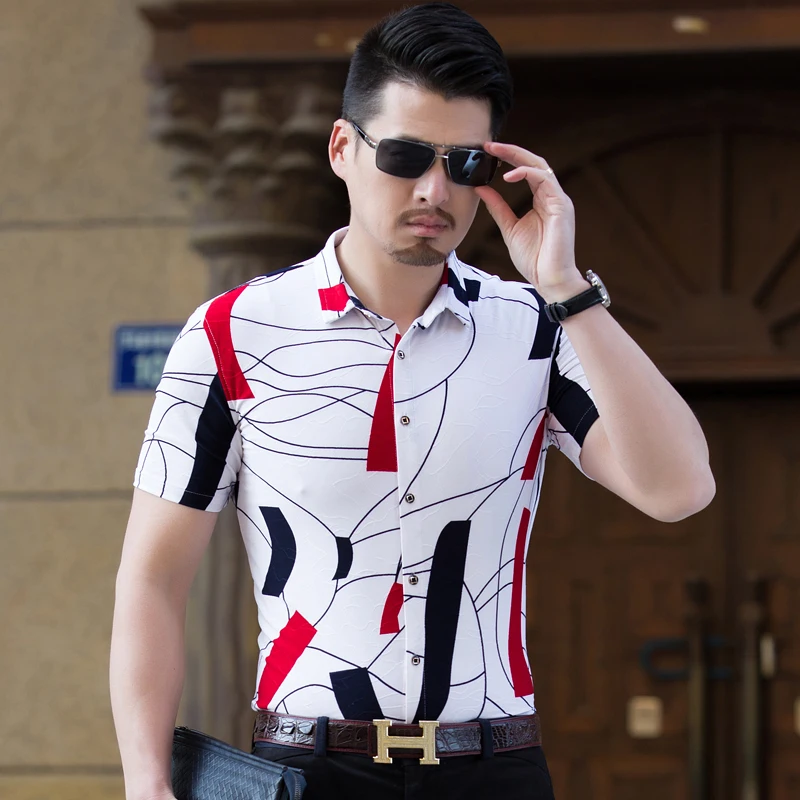 Summer Men Shirt Fashion 2018 Slim Fit Short Sleeve Stretch Shirt Male