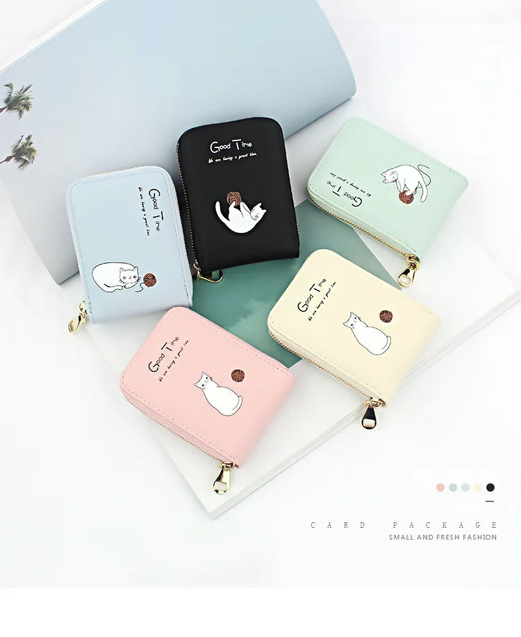 WESTERN AUSPICIOUS Women Card Holder Pink Blue Green Black Beige PU Female Cardholder Zipper 9 Bits Credit/ID/Bank Card Holder